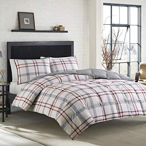 Eddie Bauer Home Portage Bay Collection 100% Cotton, Soft & Cozy Premium Quality Plaid Duvet Cover with Matching Sham, Machine Washable, 3 pieces, King, Grey