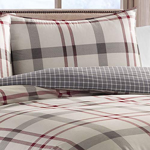 Eddie Bauer Home Portage Bay Collection 100% Cotton, Soft & Cozy Premium Quality Plaid Duvet Cover with Matching Sham, Machine Washable, 3 pieces, King, Grey