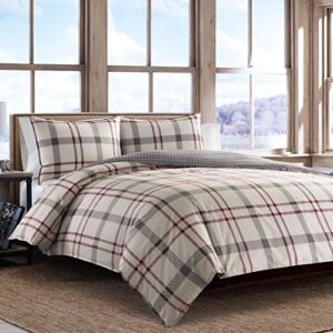 eddie bauer - queen duvet cover set, reversible cotton bedding with matching shams, stylish home decor (portage bay grey, queen)