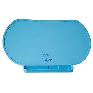 food catching baby placemat with non-slip, premium quality, food grade silicone for max hygiene, unique raised edge, spill proof accident tray, lightweight and portable, 6 colors (bashful blue)