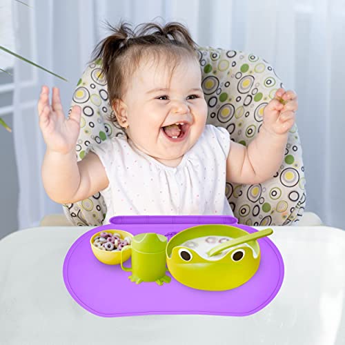 Food Catching Baby Placemat with Non-Slip, Premium Quality, Food Grade Silicone for Max Hygiene, Unique Raised Edge, Spill Proof Accident Tray, Lightweight and Portable, 6 Colors (Bashful Blue)