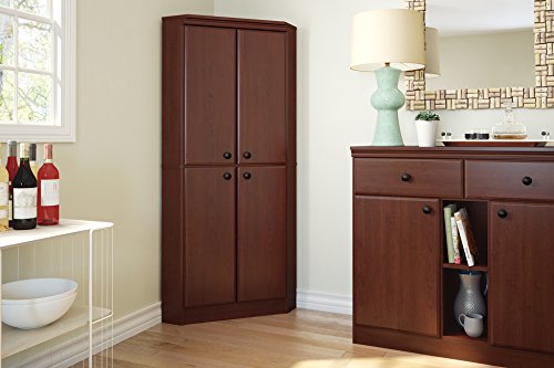 South Shore 4-Door Corner Armoire for Small Space with Adjustable Shelves, Royal Cherry