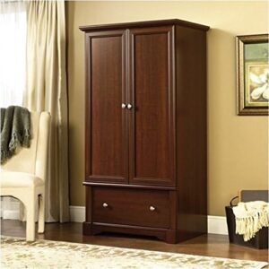 pemberly row contemporary design wardrobe armoire with storage drawer in cherry