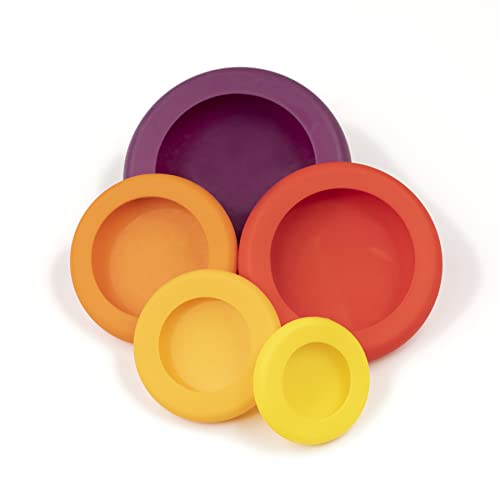 Food Huggers 5pc Reusable Silicone Food Savers | BPA Free & Dishwasher Safe | Fruit & Vegetable Produce Storage for Onion, Tomato, Lemon, Banana, Cans & More | Round, Autumn Harvest