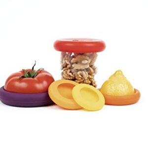 Food Huggers 5pc Reusable Silicone Food Savers | BPA Free & Dishwasher Safe | Fruit & Vegetable Produce Storage for Onion, Tomato, Lemon, Banana, Cans & More | Round, Autumn Harvest