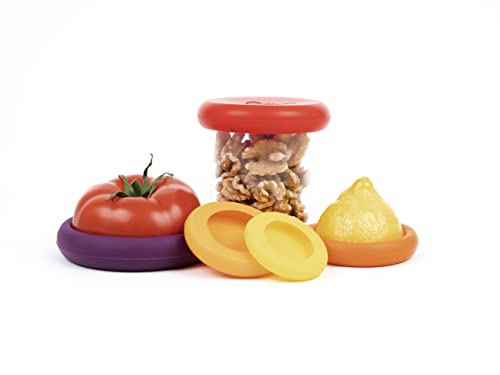 Food Huggers 5pc Reusable Silicone Food Savers | BPA Free & Dishwasher Safe | Fruit & Vegetable Produce Storage for Onion, Tomato, Lemon, Banana, Cans & More | Round, Autumn Harvest