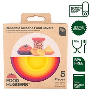 Food Huggers 5pc Reusable Silicone Food Savers | BPA Free & Dishwasher Safe | Fruit & Vegetable Produce Storage for Onion, Tomato, Lemon, Banana, Cans & More | Round, Autumn Harvest