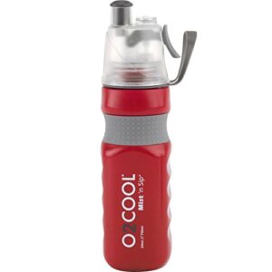 o2cool power flow grip band bottle with classic mist 'n sip top 24 oz, red