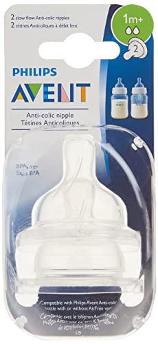 Philips AVENT Anti-Colic Nipple, Clear, 2 Slow Flow, 2 Count