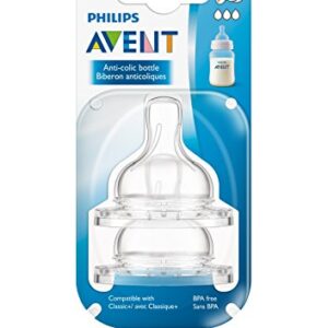 Philips AVENT Anti-Colic Nipple, Clear, Medium Flow, 2 Count (Pack of 1), (SCF423/27)