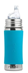 pura kiki 11oz/325ml stainless steel sippy cup bottle w/sleeve, plastic-free, madesafe certified, medical-grade xl silicone sipper spout fast flow rate for kids, toddlers, babies & infant - aqua
