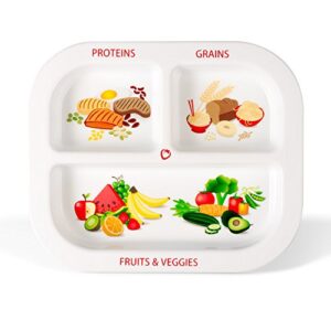 health beet portion plate for kids, toddlers - rectangle kids plate with dividers and nutrition portions for healthy eating habits (single plate)