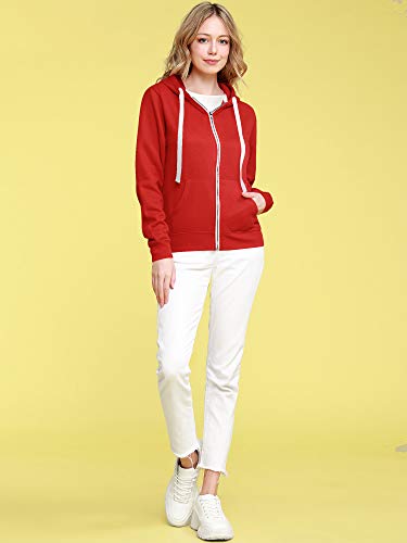 WSK954 Womens Active Fleece Zip Up Hoodie Sweater Jacket XL RED