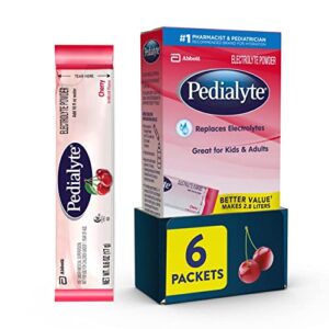 pedialyte electrolyte powder, cherry, electrolyte hydration drink, 0.6 oz powder packs, 6 count