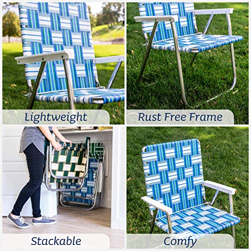 Lawn Chair USA Aluminum Webbed Chair (Picnic Chair, Charleston with Green Arms)