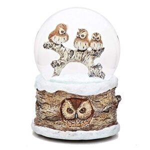 winter barn owls 100mm musical snow globe plays carol of the bells
