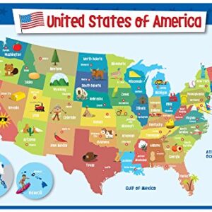 merka Kids Placemat Silicone Placemat Map Placemats for Kids Reusable US Geography Map and The Capitals of All 50 States