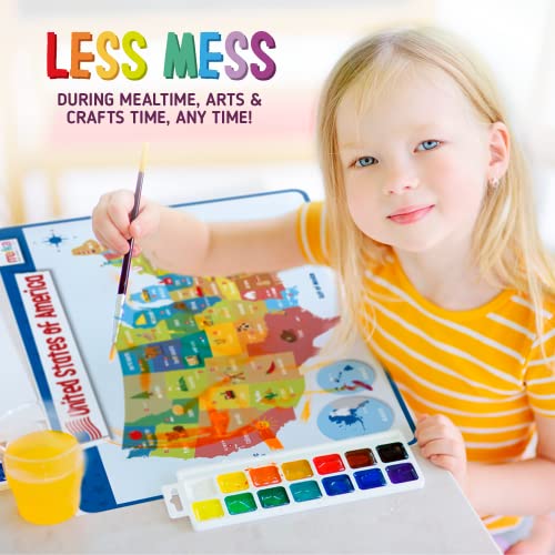 merka Kids Placemat Silicone Placemat Map Placemats for Kids Reusable US Geography Map and The Capitals of All 50 States