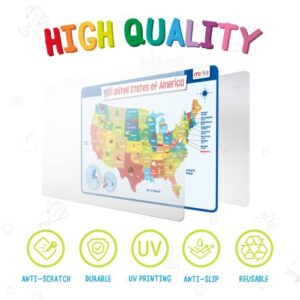 merka Kids Placemat Silicone Placemat Map Placemats for Kids Reusable US Geography Map and The Capitals of All 50 States