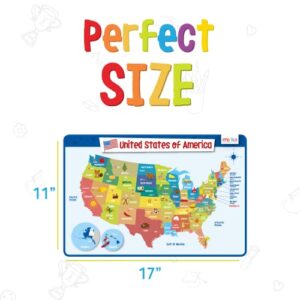 merka Kids Placemat Silicone Placemat Map Placemats for Kids Reusable US Geography Map and The Capitals of All 50 States