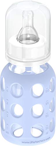 Lifefactory Glass Baby Bottle with Stage 1 Nipple and Protective Silicone Sleeve Blanket 4 Oz