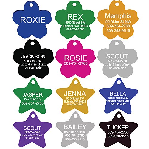 GoTags Custom Engraved Pet ID Tags for Dogs and Cats, Personalized on Both Sides, Many Tag Shapes Including Bone, Heart, Bow Tie, Star, Round and Badge