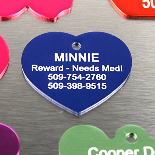 GoTags Custom Engraved Pet ID Tags for Dogs and Cats, Personalized on Both Sides, Many Tag Shapes Including Bone, Heart, Bow Tie, Star, Round and Badge