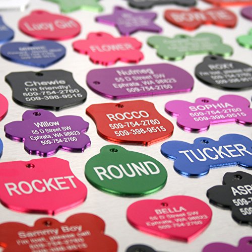 GoTags Custom Engraved Pet ID Tags for Dogs and Cats, Personalized on Both Sides, Many Tag Shapes Including Bone, Heart, Bow Tie, Star, Round and Badge