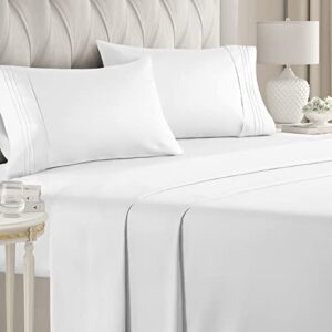full size sheet set - breathable & cooling sheets - hotel luxury bed sheets - extra soft - deep pockets - easy fit - 4 piece set - wrinkle free - comfy - white bed sheets - fulls sheets - 4 pc