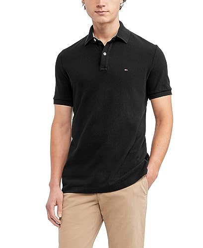 Tommy Hilfiger Men's Polo Shirt Regular Fit, Tommy Black Medium