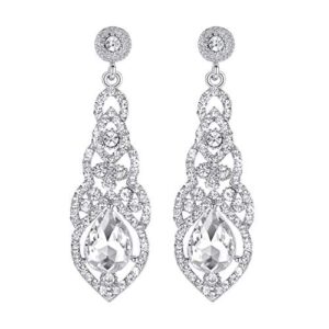 mecresh clear crystal unique design teardrop dangle earrings for bridemaid or wedding