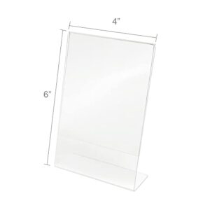 Photo Booth Frames - 4x6 Inch Clear Acrylic Plastic Display, Slanted Back Vertical Standing Picture or Display Sign Holder with Inserts - 12 Count