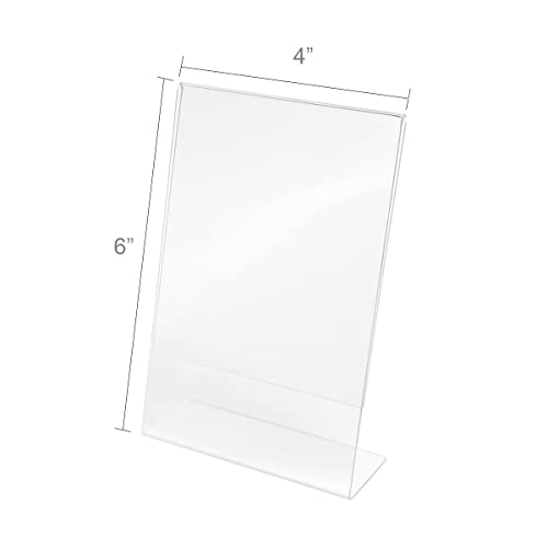 Photo Booth Frames - 4x6 Inch Clear Acrylic Plastic Display, Slanted Back Vertical Standing Picture or Display Sign Holder with Inserts - 12 Count