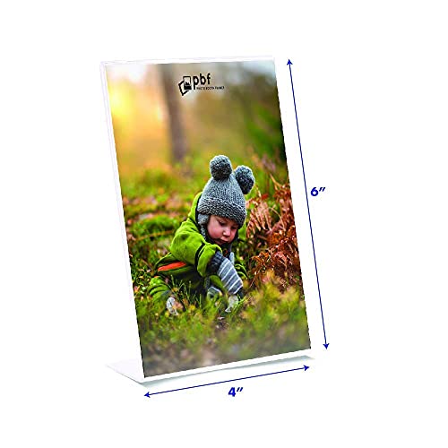 Photo Booth Frames - 4x6 Inch Clear Acrylic Plastic Display, Slanted Back Vertical Standing Picture or Display Sign Holder with Inserts - 12 Count