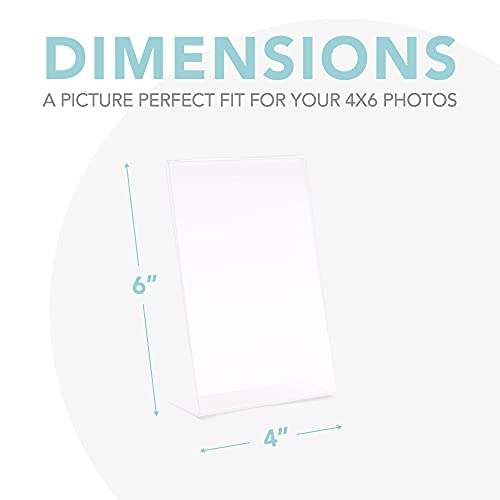 Photo Booth Frames - 4x6 Inch Clear Acrylic Plastic Display, Slanted Back Vertical Standing Picture or Display Sign Holder with Inserts - 12 Count