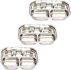 stainless steel divided tray divided dinner snack plate kids baby plate diet plate diet food control tray 5sections set (247x183x36mm 3pack)