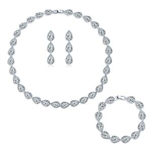 masop silver-tone cz cubic zirconia pear shape teardrop choker necklace bracelets earrings jewelry set