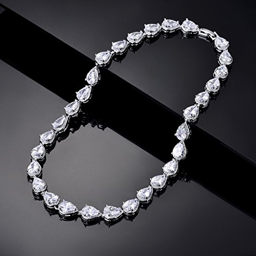 MASOP Silver-tone CZ Cubic Zirconia Pear Shape Teardrop Choker Necklace Bracelets Earrings Jewelry Set