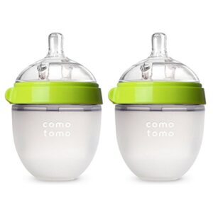 comotomo natural feel baby bottle, anti-colic nipple for newborns, slow flow, green, 5 ounce, 2 count