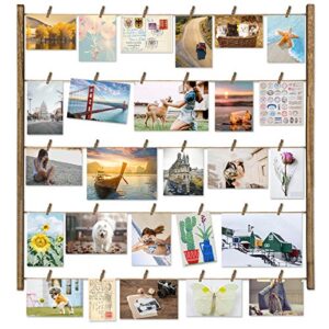 love-kankei wood picture photo frame for wall decor 26×29 inch with 30 clips and adjustable twines collage artworks prints multi pictures organizer and hanging display frames carbonized black