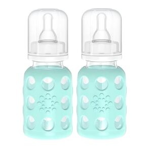 lifefactory glass baby bottle with silicone sleeve 4 ounce, 2 pack - mint