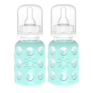 Lifefactory Glass Baby Bottle with Silicone Sleeve 4 Ounce, 2 Pack - Mint