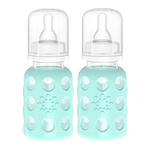 Lifefactory Glass Baby Bottle with Silicone Sleeve 4 Ounce, 2 Pack - Mint