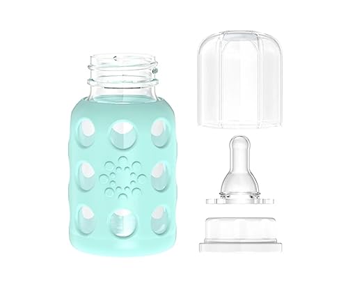 Lifefactory Glass Baby Bottle with Silicone Sleeve 4 Ounce, 2 Pack - Mint