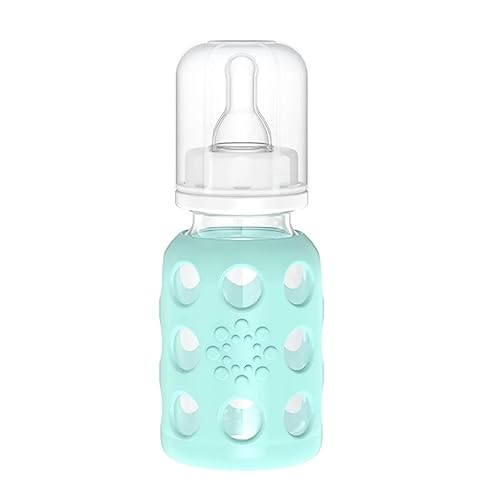 Lifefactory Glass Baby Bottle with Silicone Sleeve 4 Ounce, 2 Pack - Mint