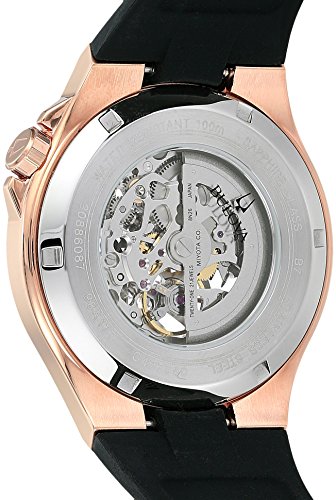 Bulova Men's Classic Maquina Rose Gold Stainless Steel 3-Hand Automatic Watch with Black Silicone Strap, Skeleton Dial Style: 98A177