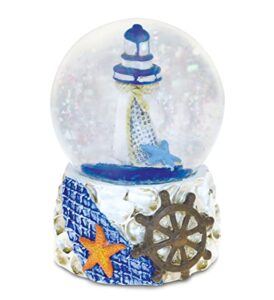 puzzled resin seashell with blue lighthouse snow globe (65mm), 3.5 inch figurine intricate & meticulous detailing art handcrafted tabletop centerpiece accent nautical ocean sea life theme home décor