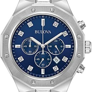 Bulova Men's Classic Diamond 6-Hand Chronograph Quartz Watch, Calendar Date, Luminous Markers, 100M Water Resistant, 44mm Style: 96D138