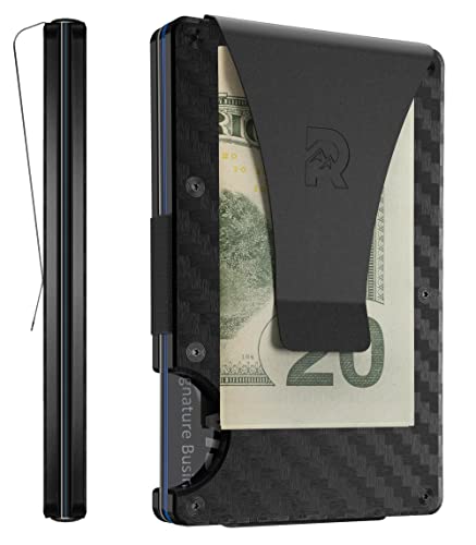 The Ridge Minimalist Slim Wallet For Men - RFID Blocking Front Pocket Credit Card Holder - Aluminum Metal Small Mens Wallets with Money Clip (Carbon Fiber)