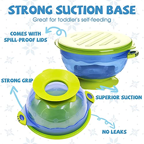 RyanLemon 8Pcs Silicone Baby Feeding Set - Baby Led Weaning Supplies - Baby Mash and Serve Bowls with Suction, Silicone Bib & Heat Senstive Feeding Spoons, Blue